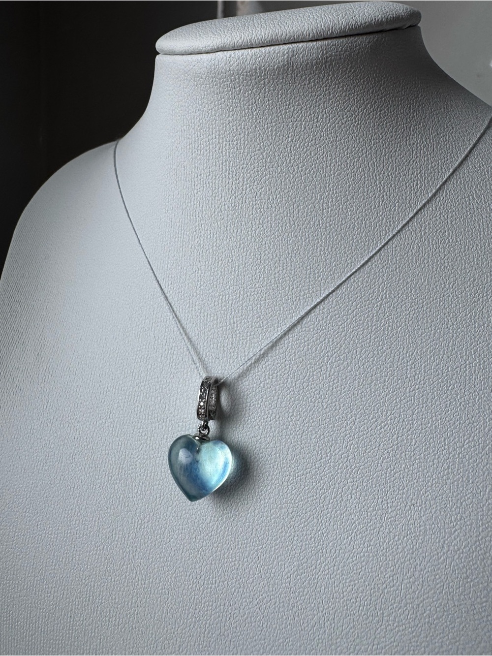 Aquamarine heart pendant puff 3d heart blue s925 open clasp bail blue silver